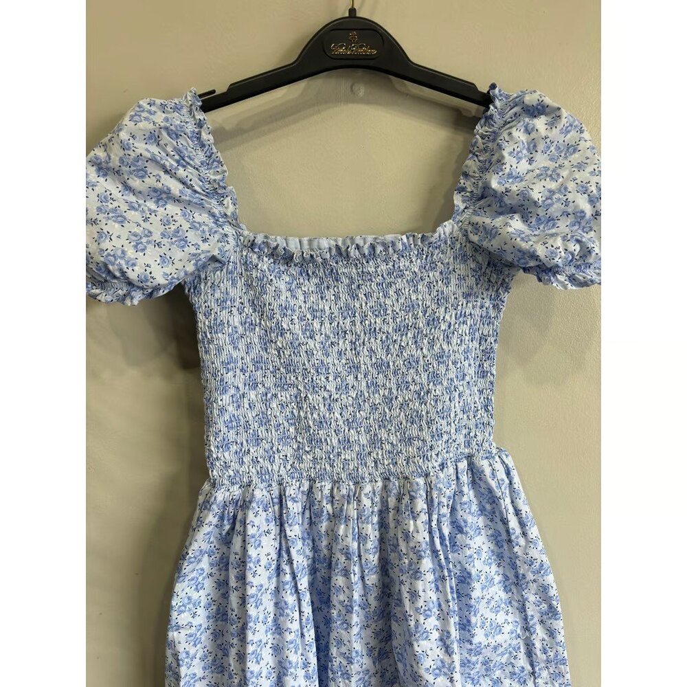 Janie & Jack Smocked Dress Girls Sz 18 Floral Cottagecore Fit& Flare Puff Sleeve - Picture 2 of 5